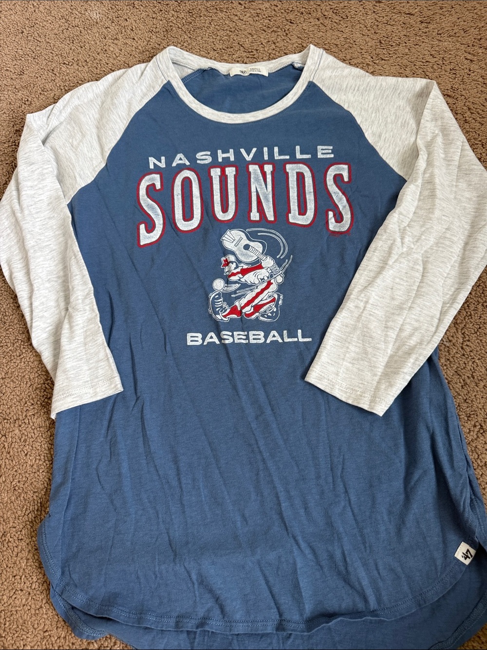 47 Brand Nashville Sounds Navy and Heather Gray Raglan Long Sleeve Tee